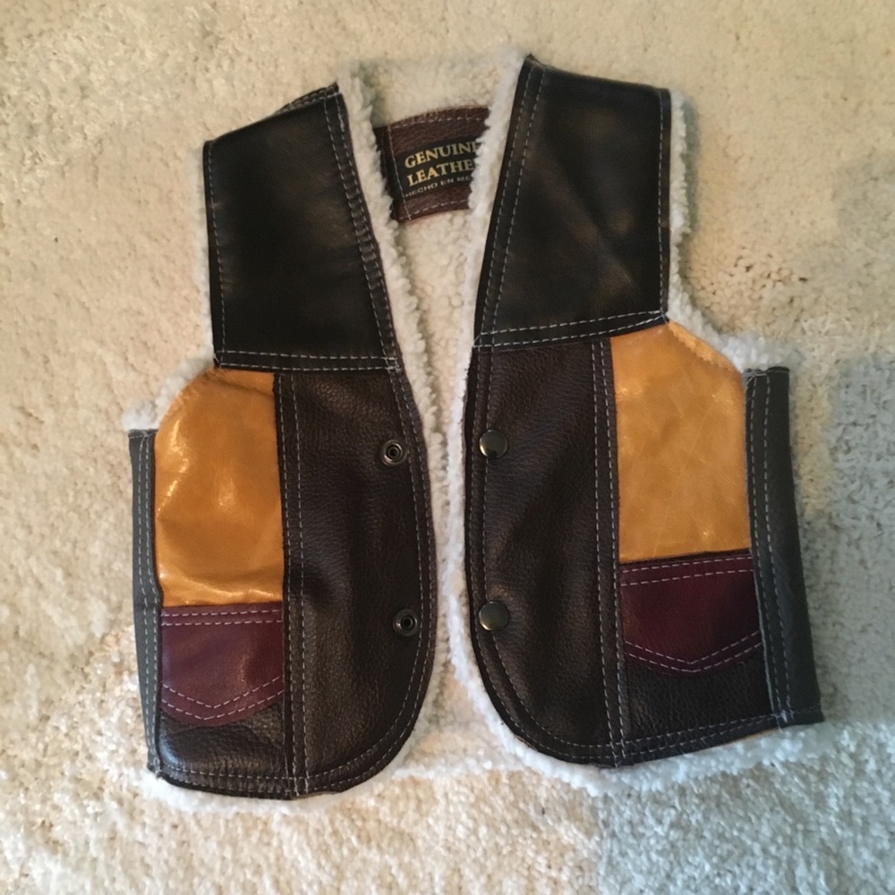 Vintage Brown Multi Colored Leather Sherpa Lined